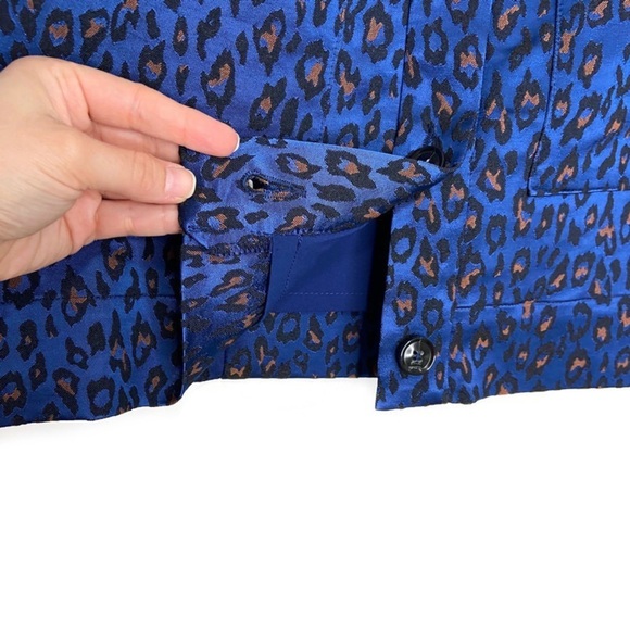 Banana Republic Cobalt Blue Leopard Print Button Front Skirt - Picture 4 of 11